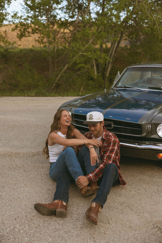 Idaho Engagement Photos tetons vintage mustang