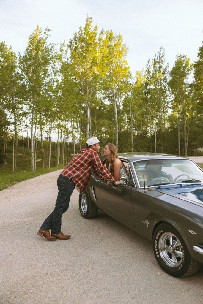 Idaho Engagement Photos tetons vintage mustang